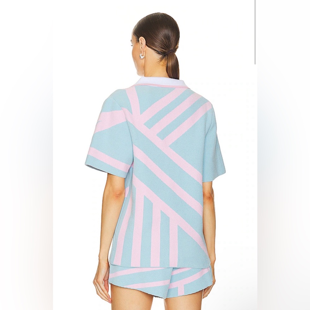 NWT Ser.O.Ya Lei Shirt in Jacquard Pink & Blue - Picture 3 of 5